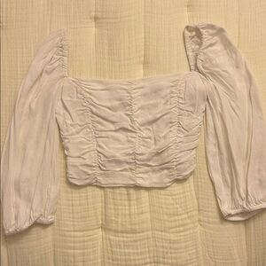 Wilfred White Ruched Square-Neck Long Sleeve Crop Top